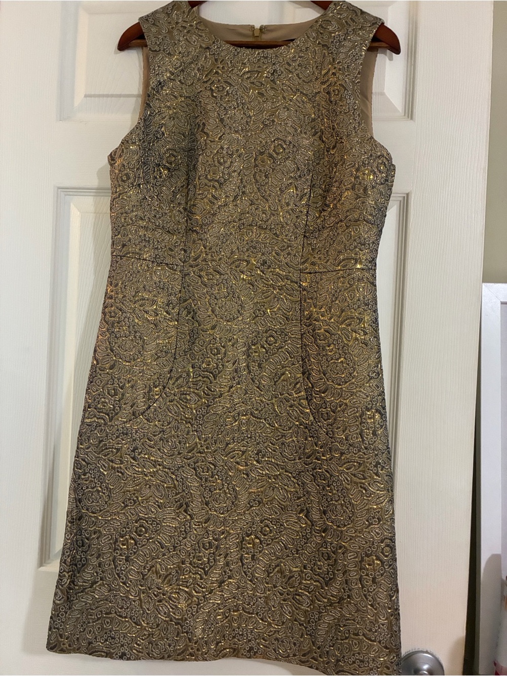 Ann Taylor Metallic Gold Brocade Sheath Dress